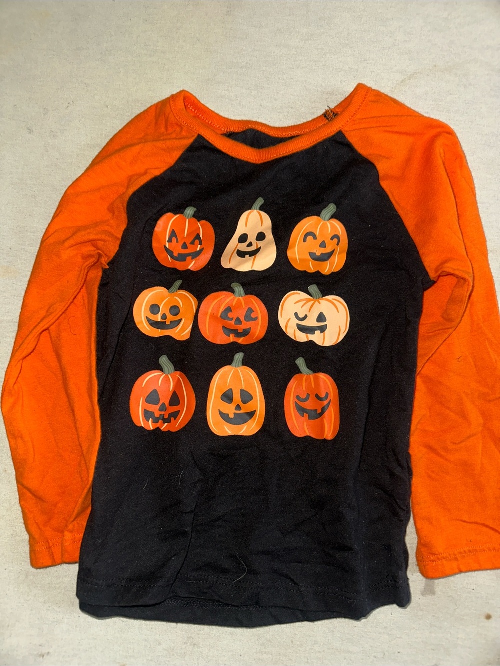 Kids Size 3T Halloween Pumpkin Raglan Costume Top - Black & Orange